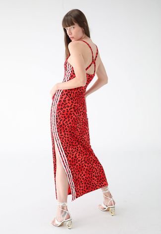 Vestido adidas Originals Longo Leopard Luxe Vermelho