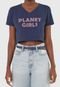 Camiseta Cropped Planet Girls Logo Animal Print Azul-Marinho - Marca Planet Girls