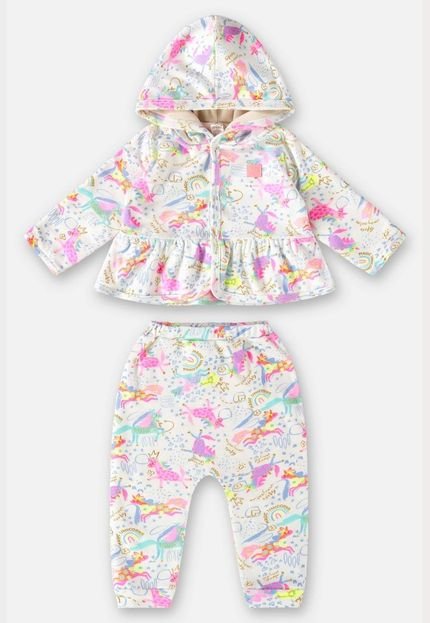Conjunto Casaco e Calça em Suedine para Bebê Menina Up Baby Branco - Marca Up Baby