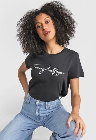 Camiseta Tommy Hilfiger Logo Preta - Compre Agora