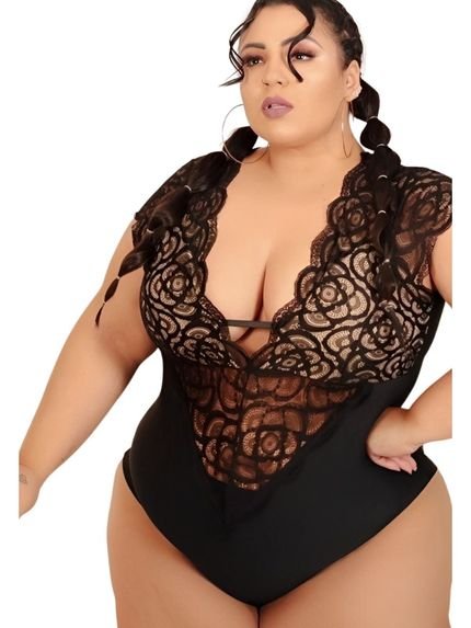 Body Summer Body Decotado Plus Size Roupa Tamanhos Grandes Sexy Feminina Preto com nude - Marca Summer Body