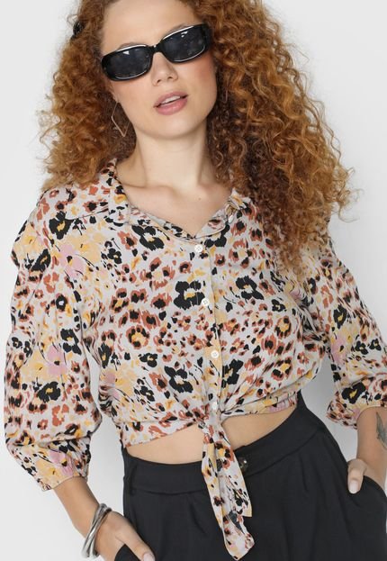 Camisa Cropped Forever 21 Abstrata Nó Bege - Marca Forever 21