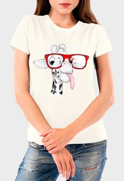 Camiseta Feminina Off White Girafa Algodão Premium Benellys - Marca Benellys