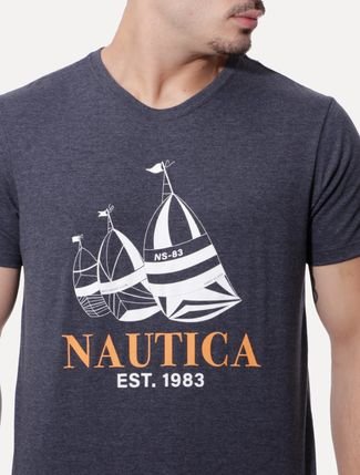 Camiseta Nautica Masculina Sailboat Logo Serif Azul Marinho Mescla