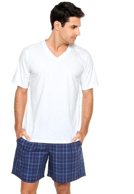 Pijama Lupo Xadrez Branco/Azul-marinho - Marca Lupo