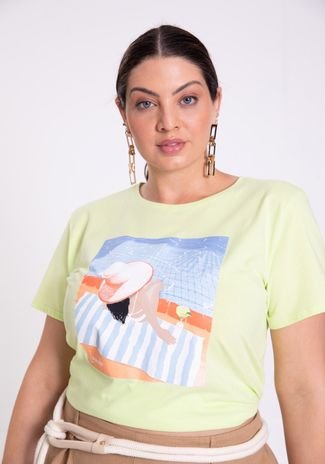 T-shirt Plus Size em Malha Estampada