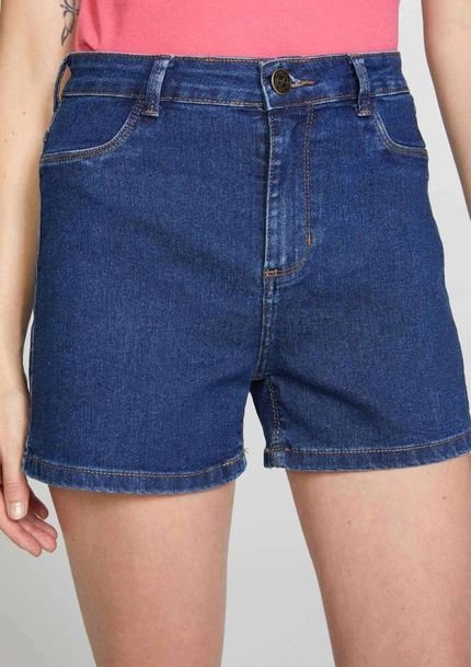 Shorts Jeans Feminino Cintura Alta - Azul - Marca Hering