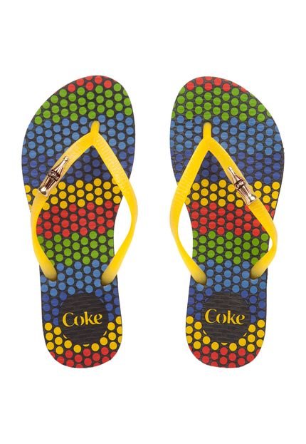 Chinelo Coca Cola Shoes Color Dots Preto/Amarelo - Marca Coca Cola