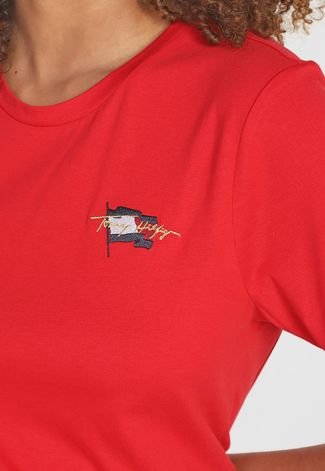 Camiseta Tommy Hilfiger Flag Bordada Vermelha