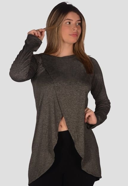 Blusa Mullet Manga Longa Cinza Mescla Transpassada de Viscolycra Toda Casual - Marca Toda Casual