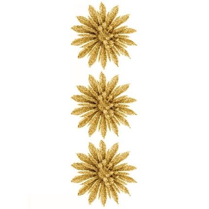 Enfeites de Natal Flores com Glitter Dourado 3 peças 8cm - Casambiente - Marca Casa Ambiente