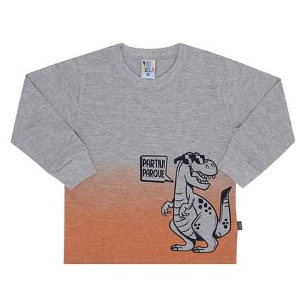 Camiseta Manga Longa Cinza - Primeiros Passos - Meia Malha Camiseta Cinza Ref:47350-567-2 - Marca Pulla Bulla