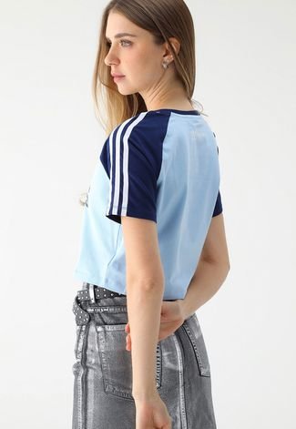 Camiseta Cropped adidas Originals Reta Hello Kitty Azul