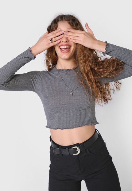 Blusa Cropped Forever 21 Canelada Cinza - Marca Forever 21