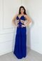 Vestido Longo Amarração Decote em V abertura Lateral Festa Bela Azul - Marca Cia do Vestido