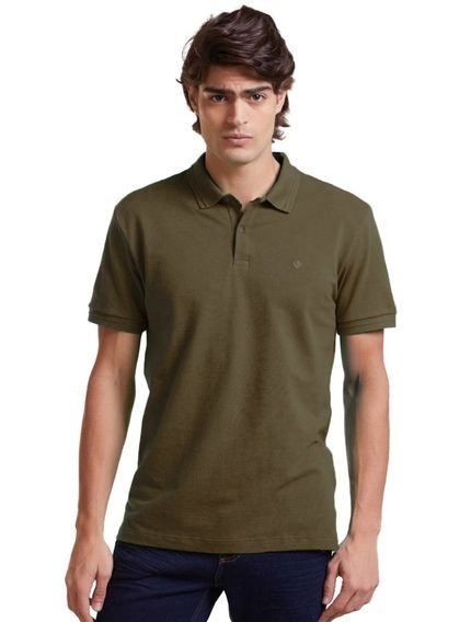 Polo Forum Masculina Malha Muscle Logo Verde Militar - Marca Forum