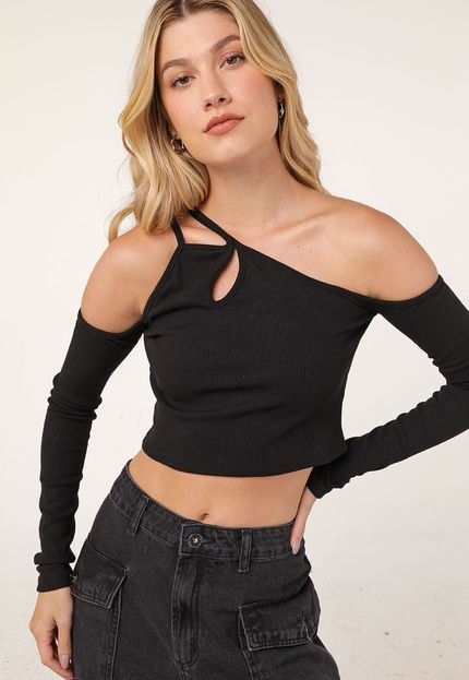 Blusa Cropped Trendyol Collection Off Shoulders Preta - Marca Trendyol Collection
