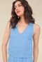 Regata Pop Me em Viscose Twill com Decote V Azul  - Marca Pop Me