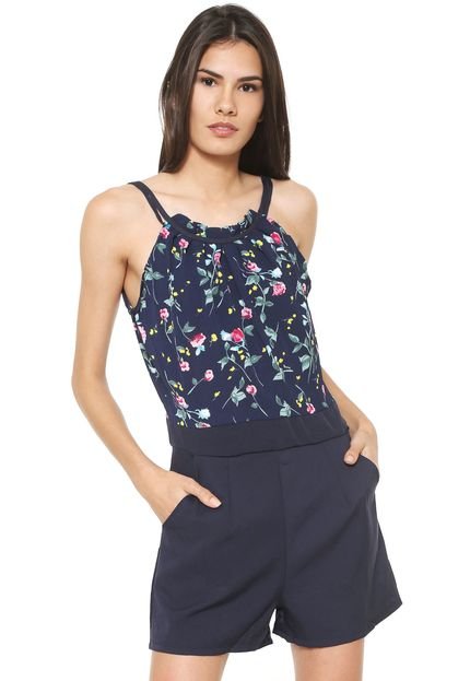 Macaquinho Lily Fashion Floral Azul-Marinho - Marca Lily Fashion