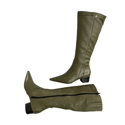 Bota Feminina Bico Fino Cano Longo Couro Salto 4 Cm Verde Spinelli - Marca Spinelli