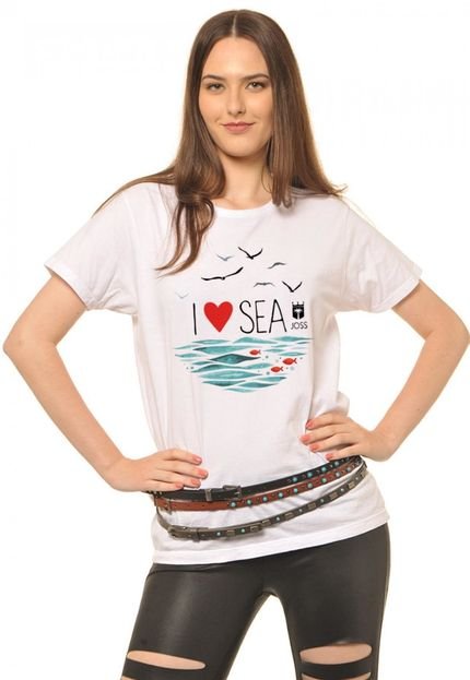 T-Shirt Joss  I Love Sea Branco - Marca Joss