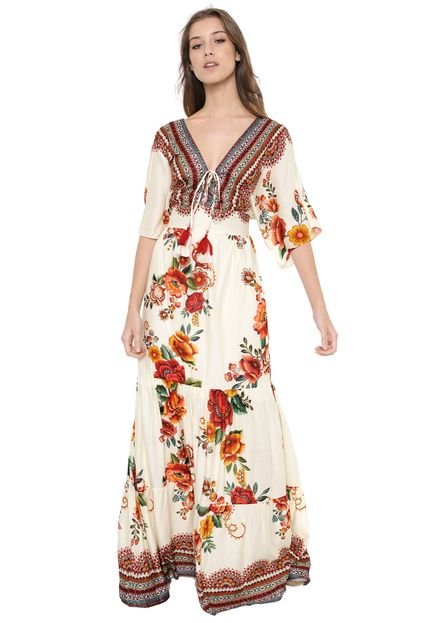Vestido Dress to Longo Floral Off-white/Laranja - Marca Dress to