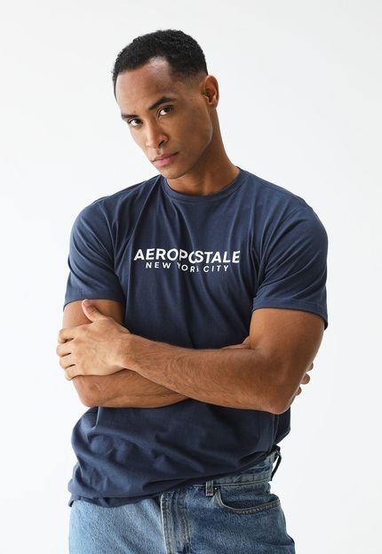 Camiseta Aeropostale Reta Estampada Azul-Marinho - Marca Aeropostale