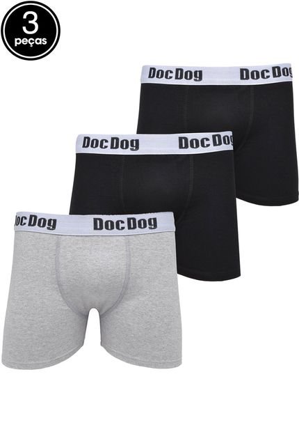 Kit 3pçs Cueca Doc Dog Boxer Logo Preto/Cinza - Marca Doc Dog