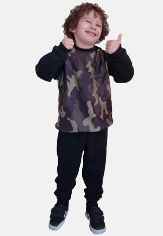 Conjunto de Moletom Flanelado Camuflado Manabana Preto