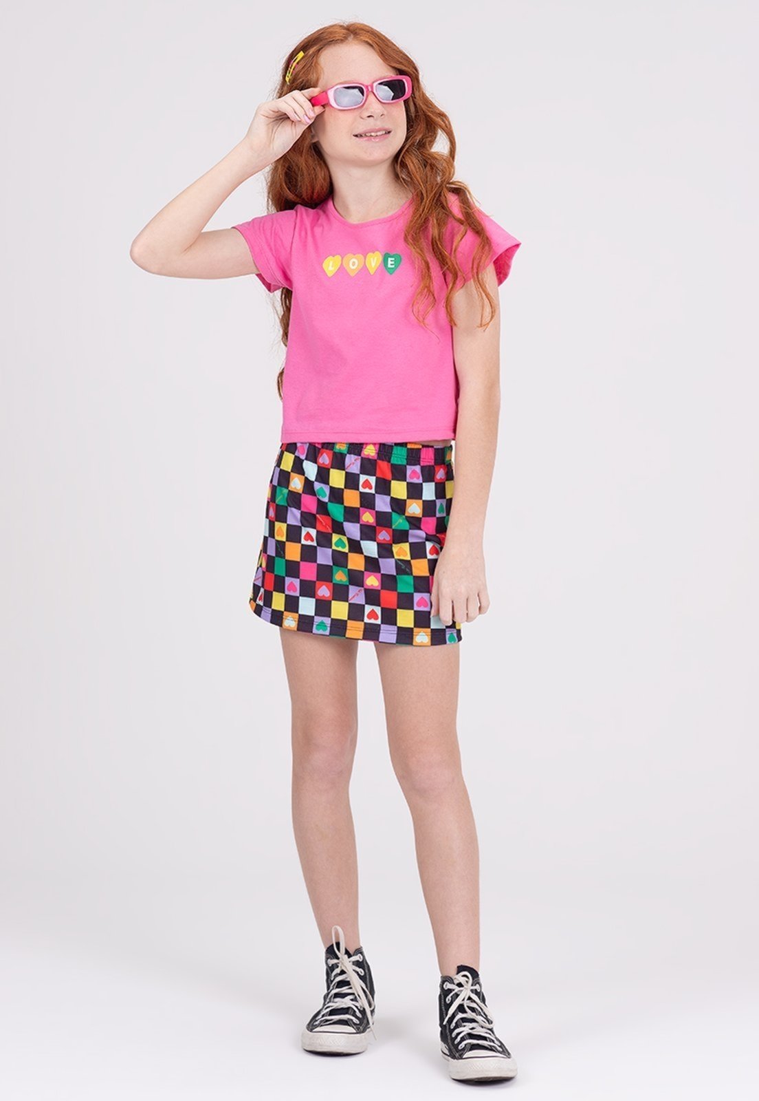 Conjunto Infantil Cropped Manga Evasê Love Pink - Marca VIDA COSTEIRA