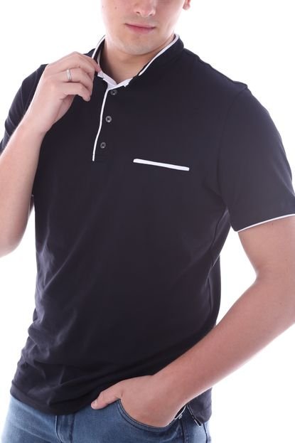 Camisa Polo Pima Slim Gola Padre Preto Traymon CP0718 - Marca Traymon