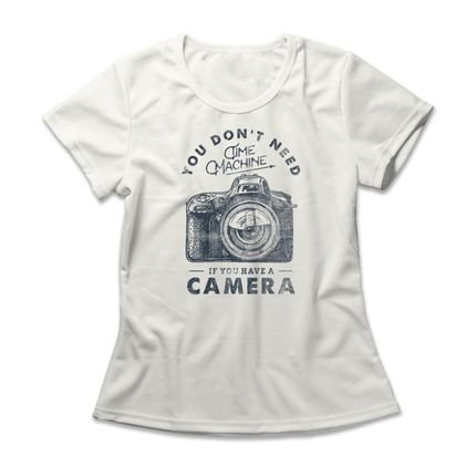 Camiseta Feminina Time Machine Camera - Off White - Marca Studio Geek 