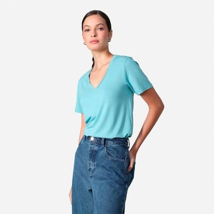 Camiseta Modal Gola V Feminina | Travel Collection Azul - Marca Basicamente.