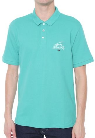 Camisa Polo Tommy Jeans Reta Solid Graphic Verde