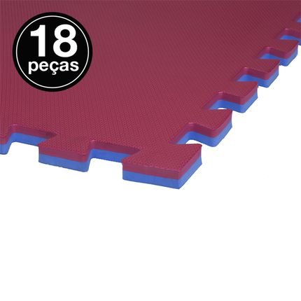 Menor preço em Kit 18 Tapete Tatame Eva Loja da Maria 100x100x2cm 20mm Cores Azul e Vermelho