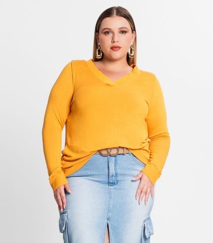 Blusão Feminino Plus Size Decote V Secret Glam Amarelo - Marca Secret Glam