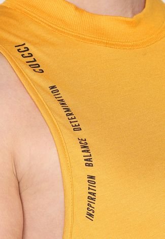 Vestido Colcci Fitness Midi Lettering Amarelo
