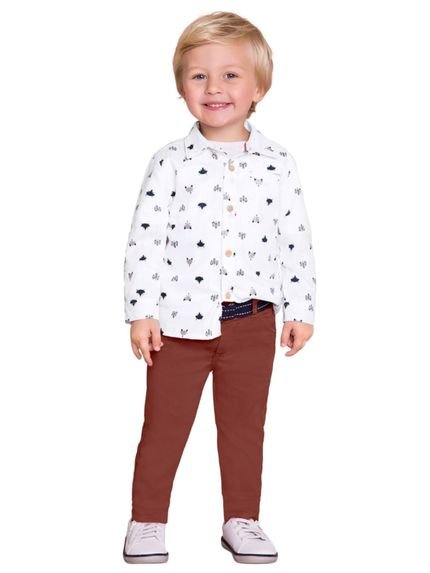 Conjunto Infantil Menino Camisa Polo   Calça Milon Branco - Marca Milon