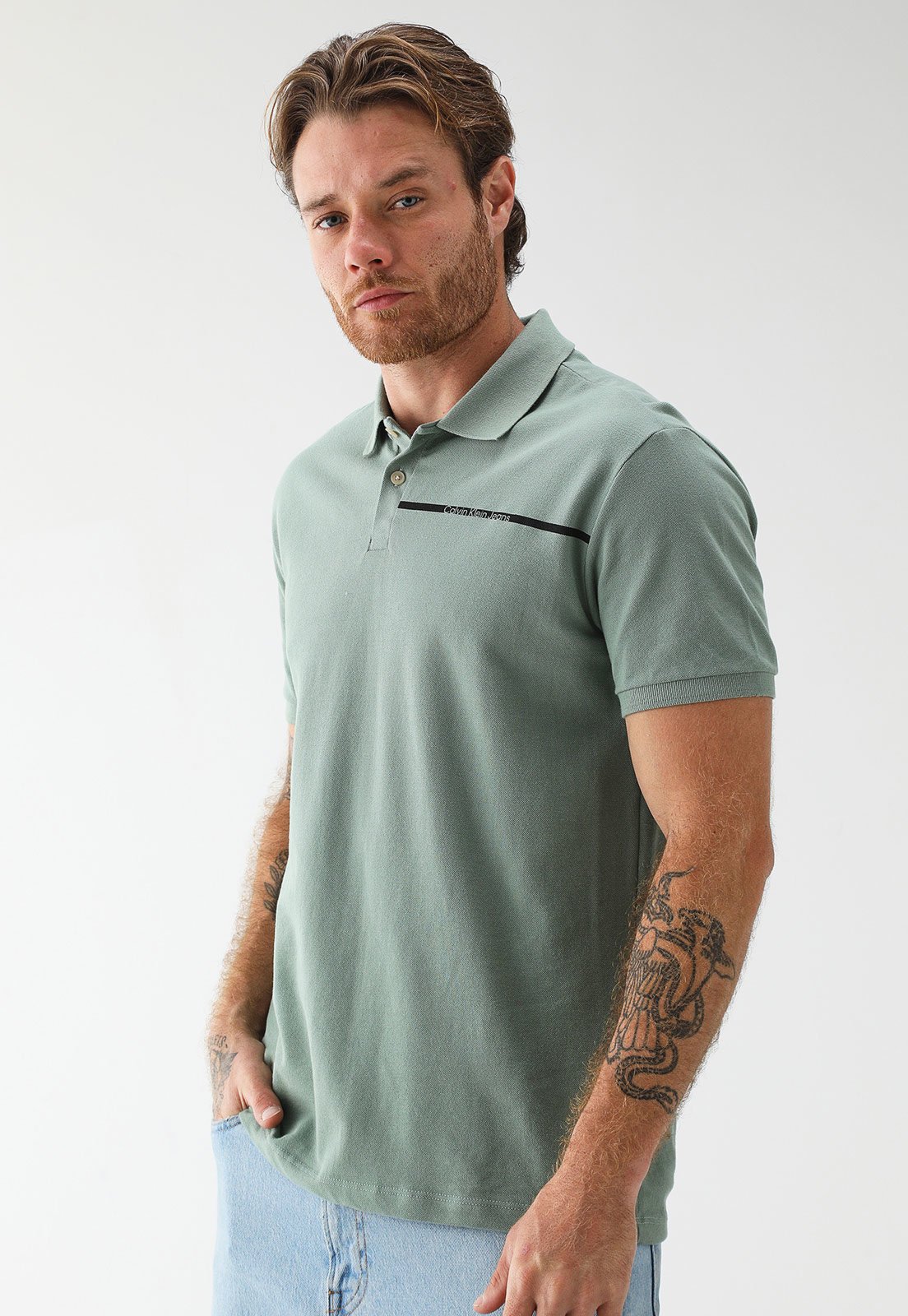 Camisa Polo Calvin Klein Jeans Reta Logo Verde - Marca Calvin Klein Jeans