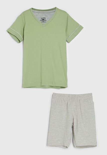 Kit Pijama Infantil 2pçs Lupo Curto Liso Verde/Cinza - Marca Lupo