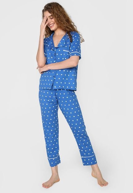 Pijama FiveBlu Poá Azul/Branco - Marca FiveBlu