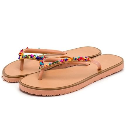 Chinela Feminina com Pedras Coloridas G1201 Borracha Nude Outlet Multicolorido - Marca Sete Sales