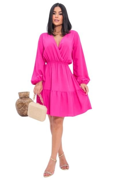 Vestido Curto Transpassado Viscose Tassia rosa - Marca Cia do Vestido