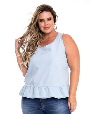 Regata Feminina Jeans Plus Razon Jeans Azul