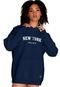 Blusa De Frio Feminina Moletom Flanelado Com Capuz e Bolso Canguru New York Azul Marinho - Marca BUENO STORE