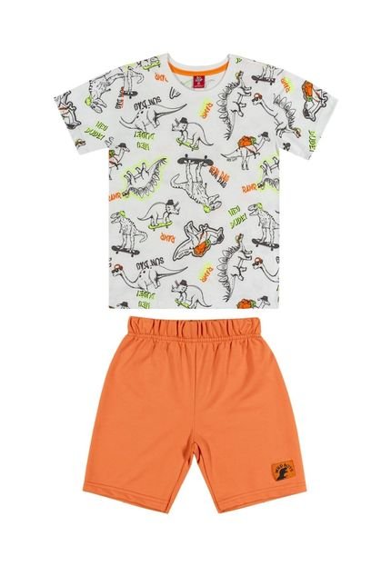 Conjunto Camiseta Dinos e Bermuda Infantil Bee Loop Branco - Marca Bee Loop