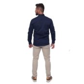 Camisa Masculina Acetinada Gola Padre Manga Longa Elastano Azul Claro G Azul Marinho - Marca TEODORO CAMISARIA