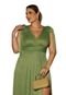 Vestido Longo de Festa decote em V Plus size Curvy Lurex Phinnatta Verde Oliva - Marca Cia do Vestido
