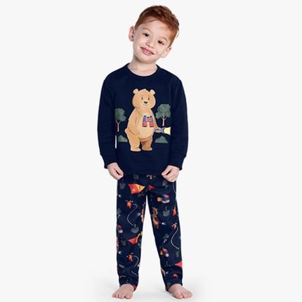 Conjunto Pijama Infantil Menino com Estampa de Bichinho Kyly Azul Marinho - Marca Kyly