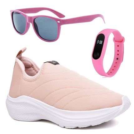 Tenis Infantil Menina Calce Facil Rosa Nude e Óculos e Relógio - Marca CALCADOS LGHT LIGHT